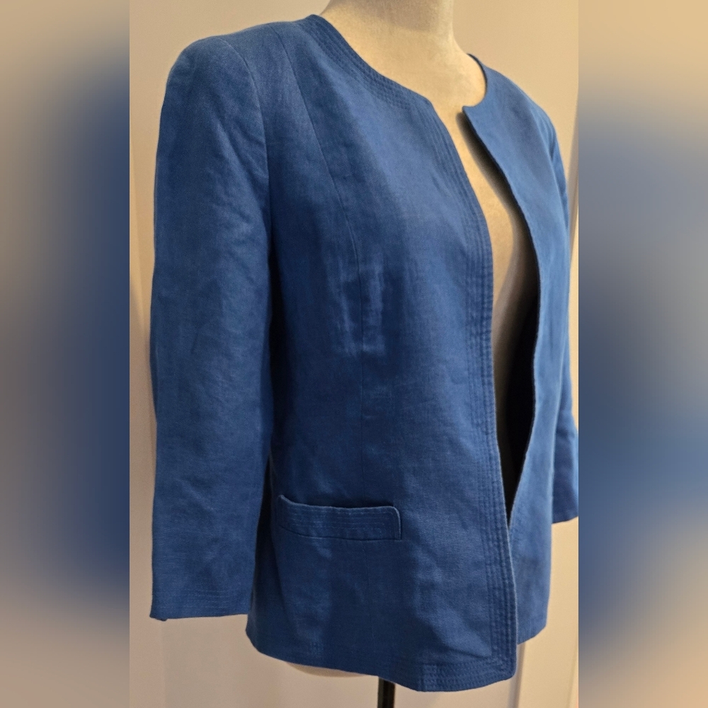 *final price* Talbots 100% Linen royal collarless blazer ¾ sleeve sz 10P